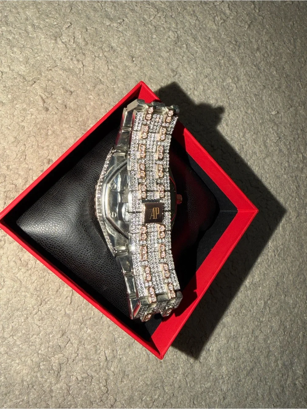 AP Elegant Royal Oak Arabic Dial Rose Gold Silver Lab Diamond Iced Out Watch